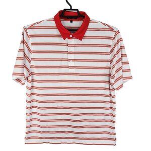 Mens Monterey Club Red & White Striped Polo Shirt Short Sleeve Size L